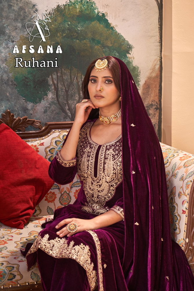 Ruhani By Afsana Winter Wear Embroidery Velvet Salwar Kameez Suppliers In Surat